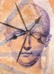 Imagen alegorica de una cabeza humana y unas manecillas de un reloj